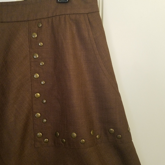 Grace Dane Lewis Chocolate Brown Linen Skirt SZ 8 - Picture 3 of 4